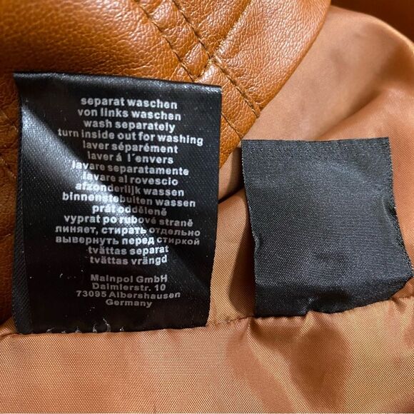 REHBRAUN Jacket Germany Faux Leather Vegan Snap Zip Petite Womens M PM Brown - Picture 13 of 14